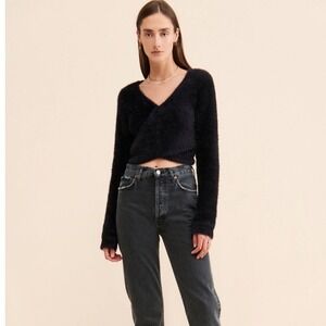 Free People Oval Square Young Fuzzy Sweater Black XS NWT